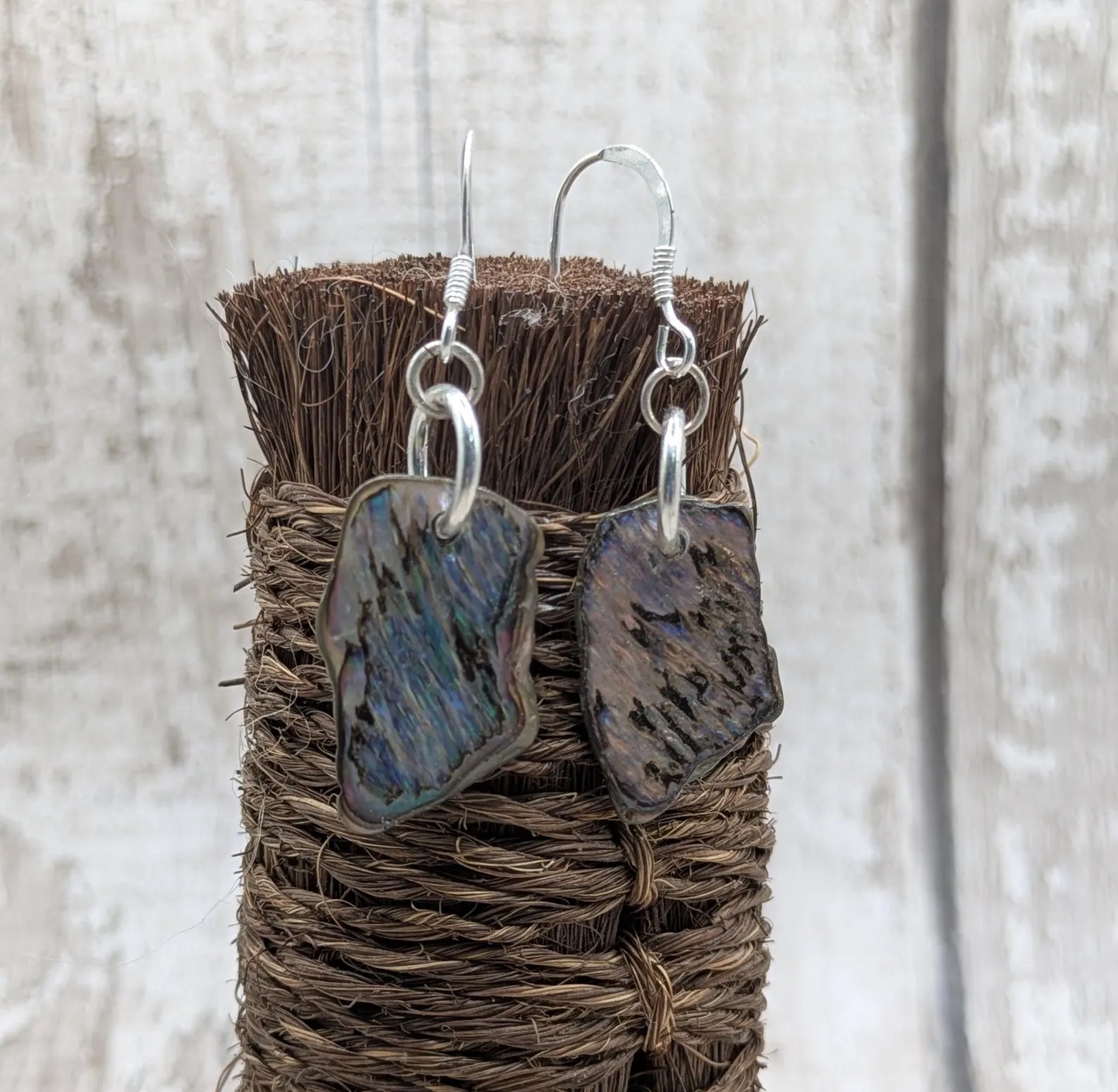 New Zealand Pāua Shell Earrings – Rainbow Abalone Free-Form Drops on Sterling Silver Hooks | Ocean Energy Jewellery.