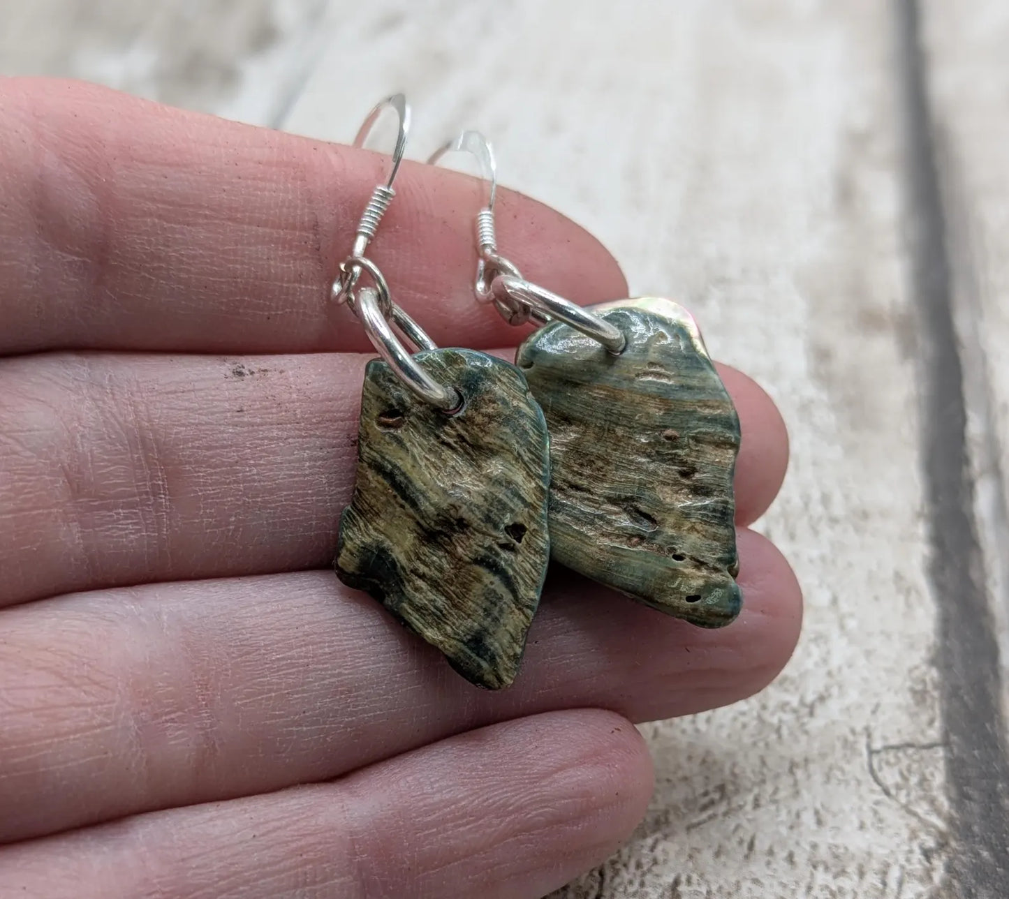 New Zealand Pāua Shell Earrings – Rainbow Abalone Free-Form Drops on Sterling Silver Hooks | Ocean Energy Jewellery.