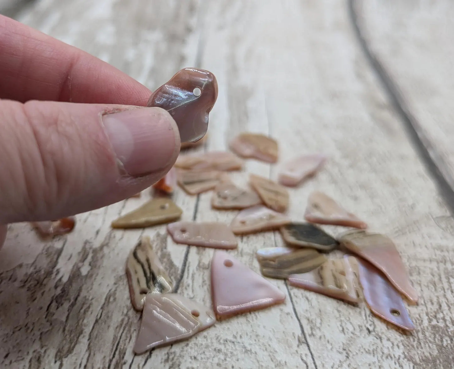 String of 20 Pink New Zealand Freshwater Mussel Beads – Top-Drilled DIY Shell Necklace Supply