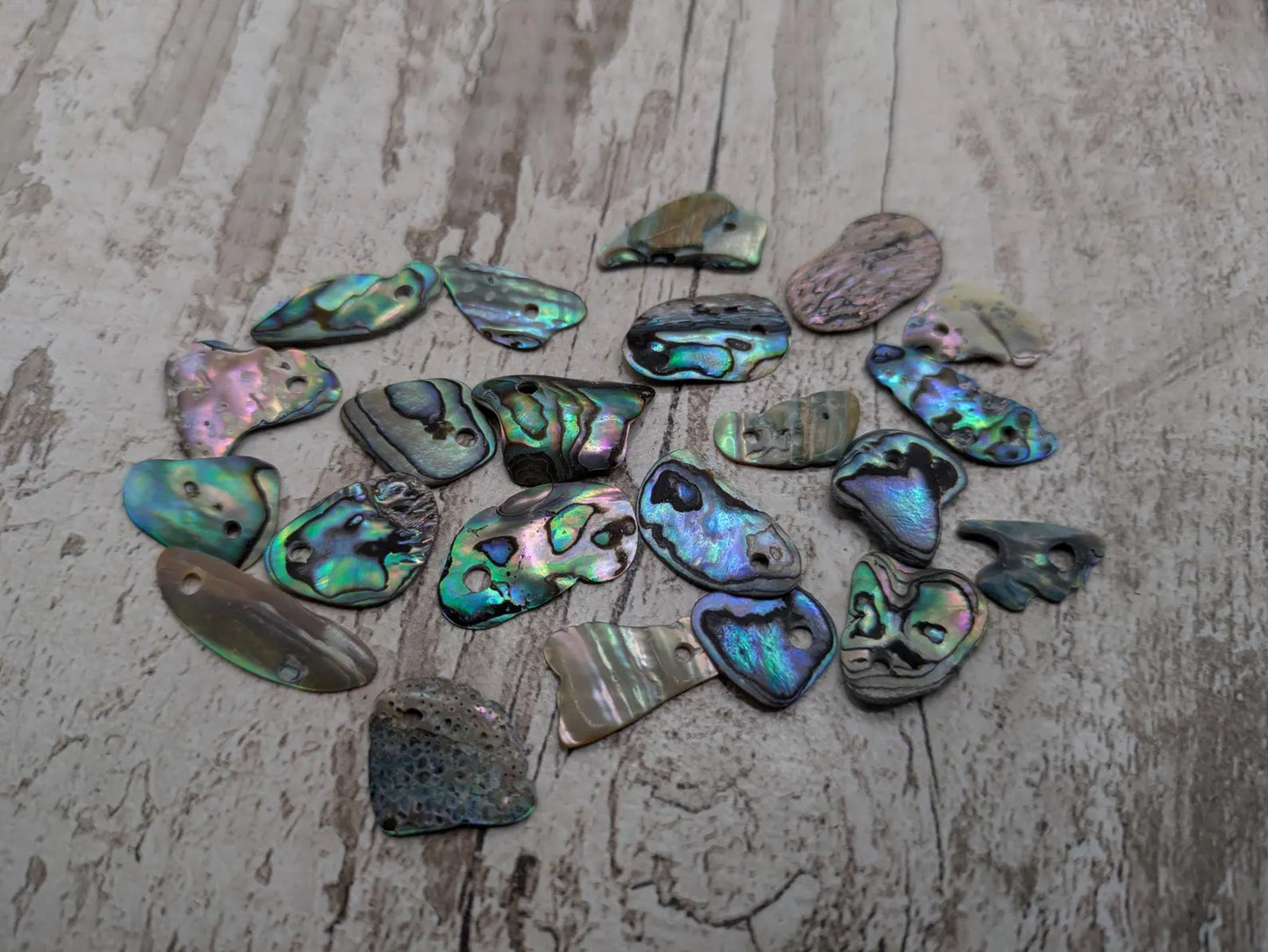 20 Rainbow NZ Pāua Shell Beads – Top-Drilled Natural Abalone for Jewelry Making & Art Projects.