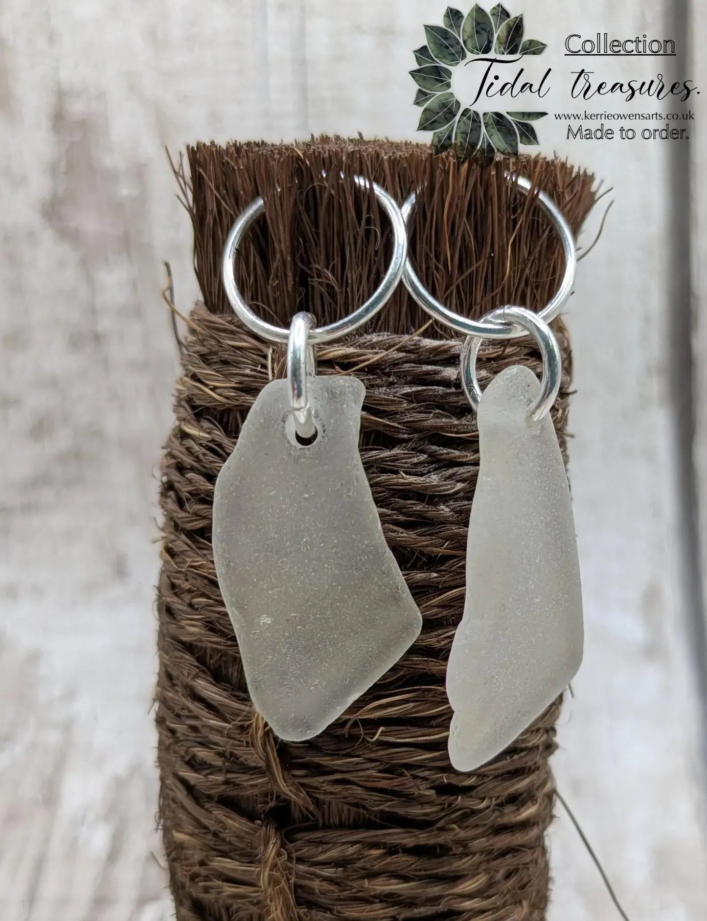 Sea Glass Hoop Earrings – Sterling Silver Sleepers with Tumbled Thames Estuary Glass – Frosted White or Teal – Eco Coastal Jewellery