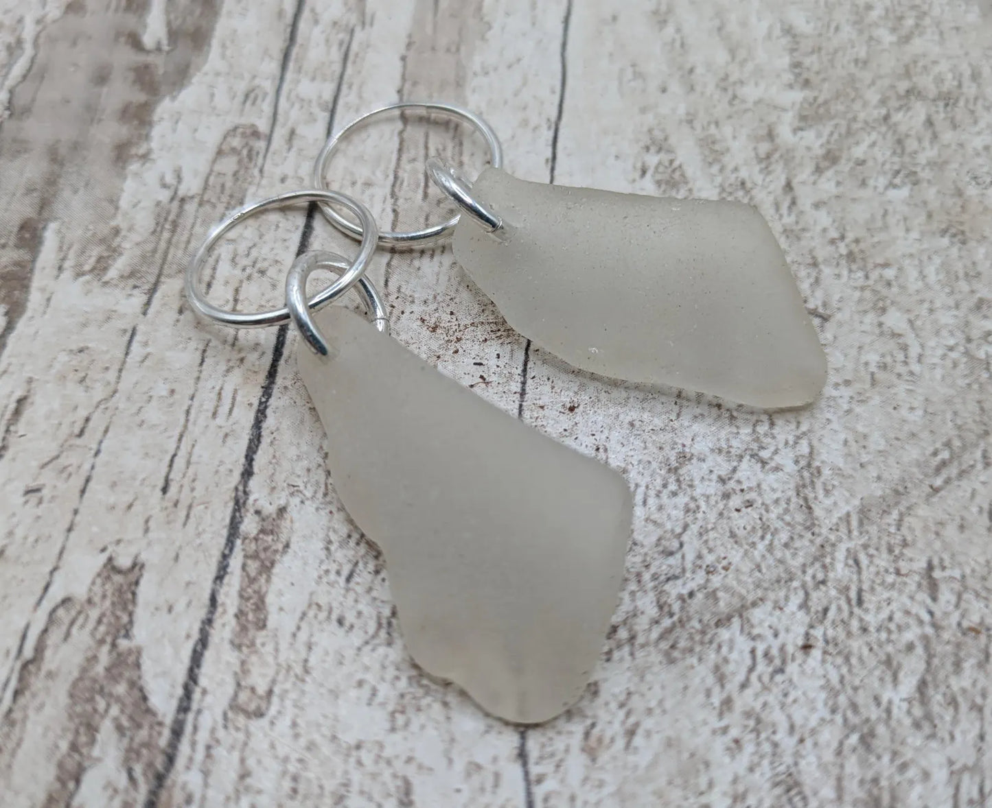 Sea Glass Hoop Earrings – Sterling Silver Sleepers with Tumbled Thames Estuary Glass – Frosted White or Teal – Eco Coastal Jewellery