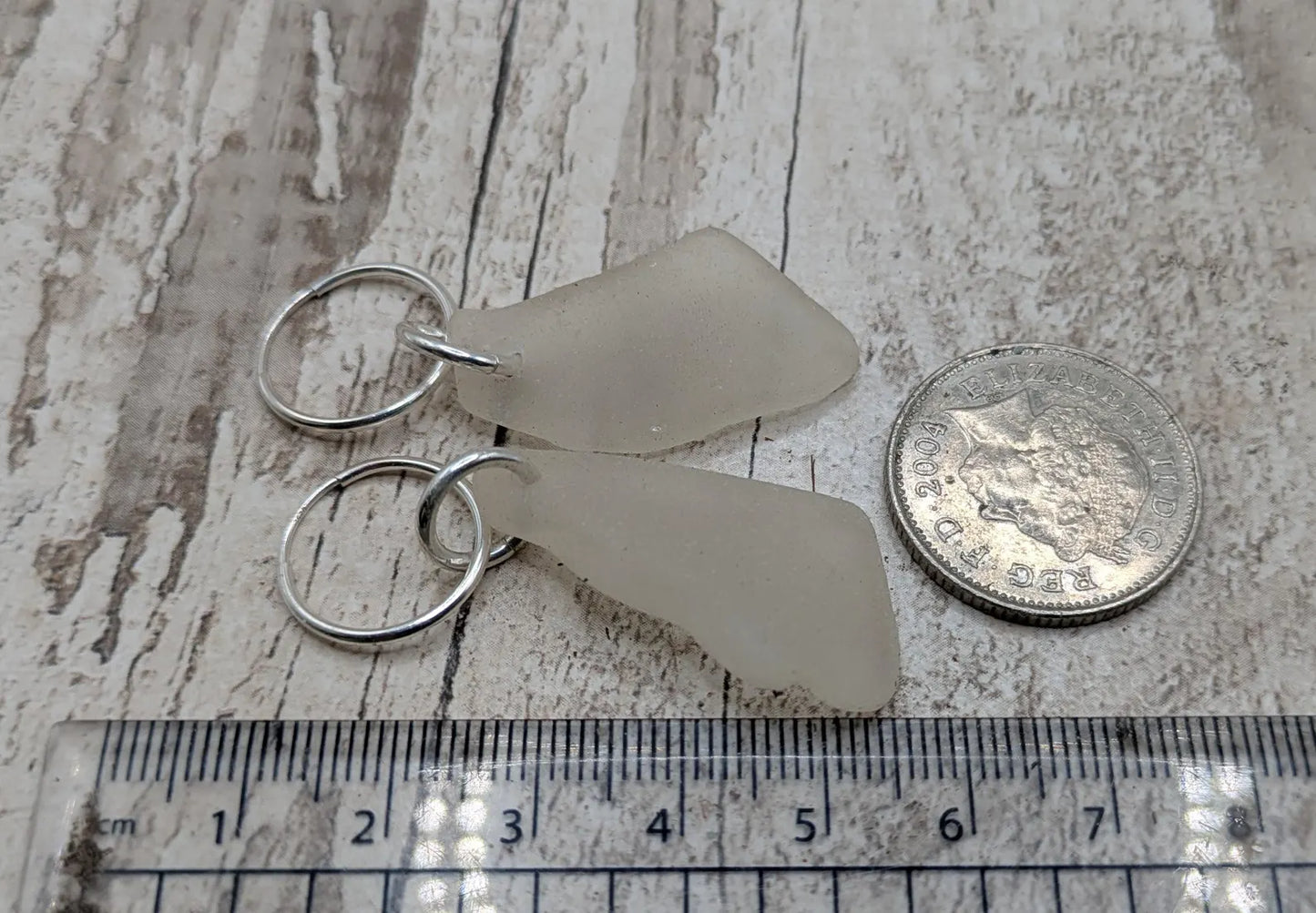 Sea Glass Hoop Earrings – Sterling Silver Sleepers with Tumbled Thames Estuary Glass – Frosted White or Teal – Eco Coastal Jewellery
