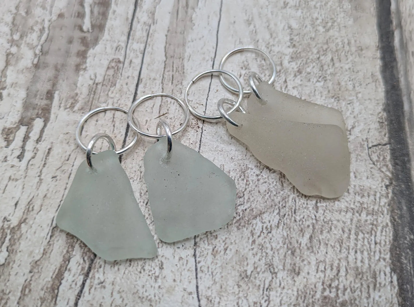 Sea Glass Hoop Earrings – Sterling Silver Sleepers with Tumbled Thames Estuary Glass – Frosted White or Teal – Eco Coastal Jewellery