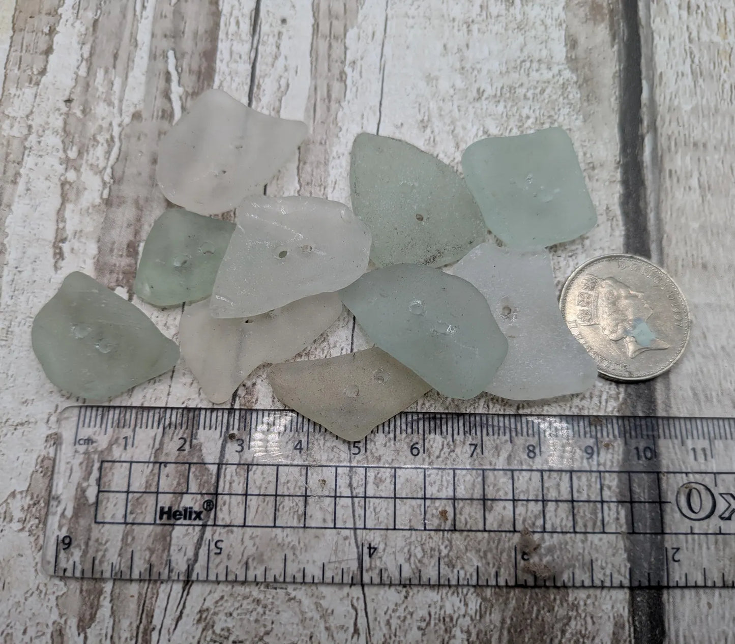 10 pack sea glass buttons, mixed pale colour.