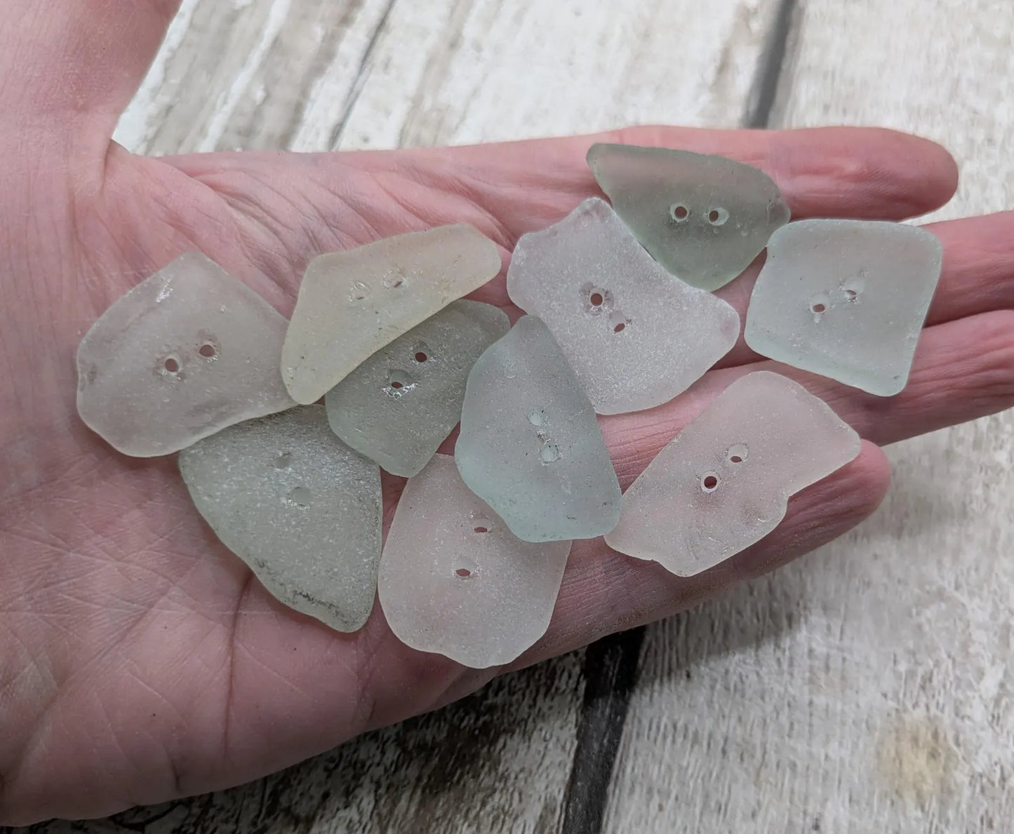 10 pack sea glass buttons, mixed pale colour.