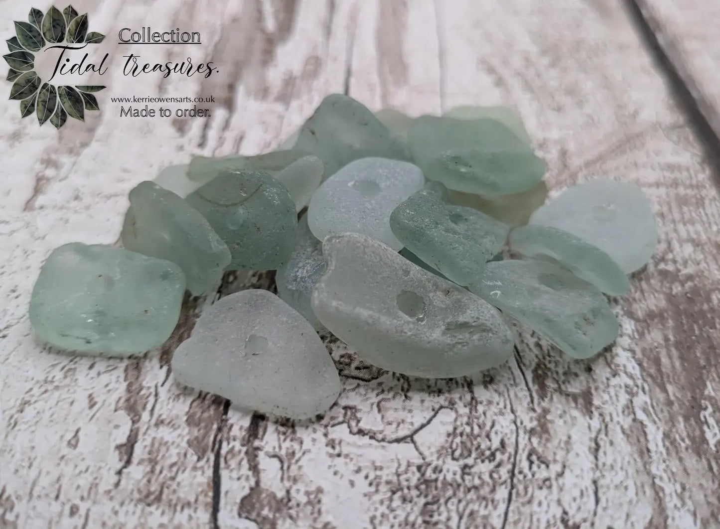Teal sea glass central drilled beads.