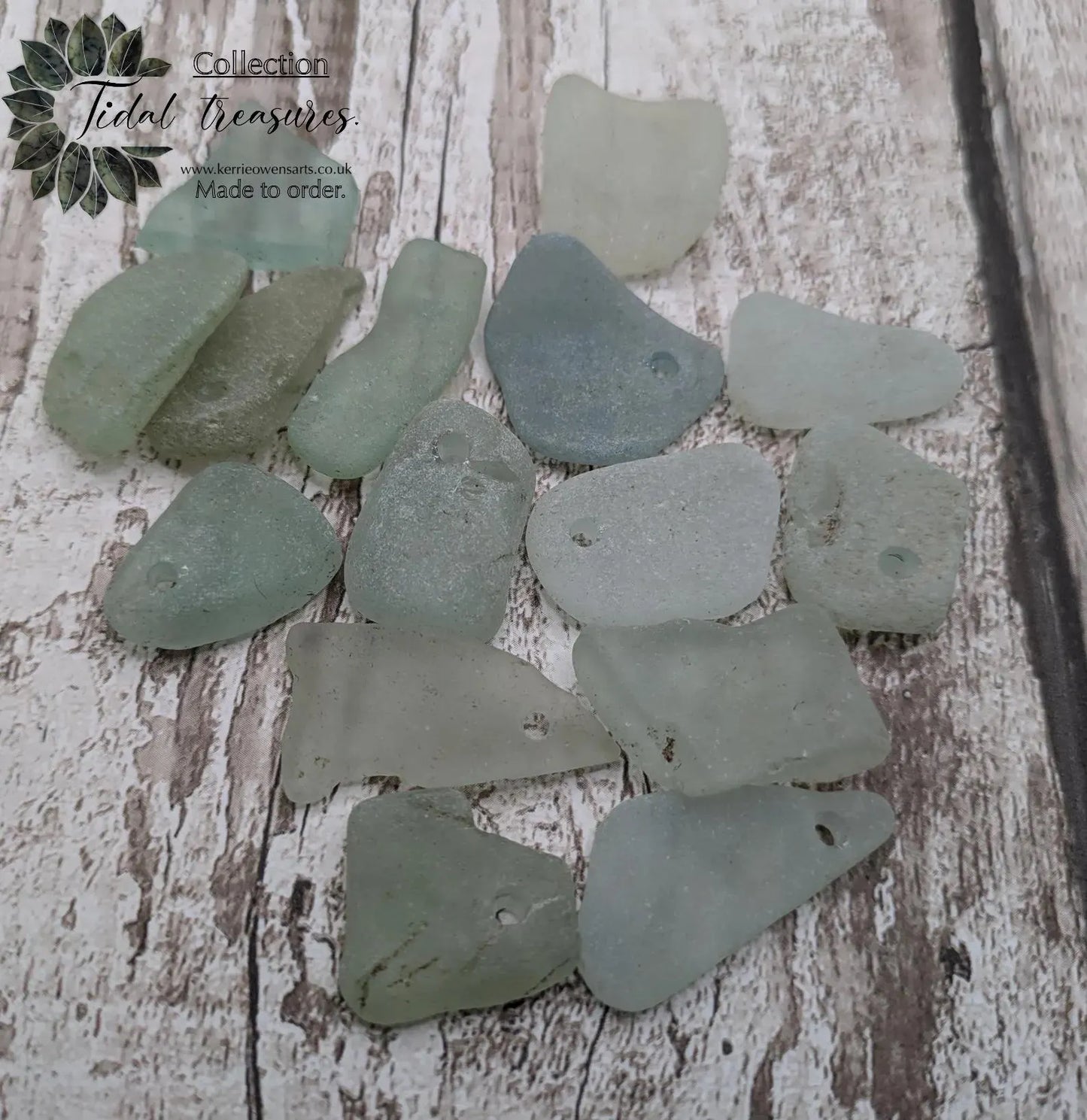20 small Teal Sea Glass Hand Drilled Beads.