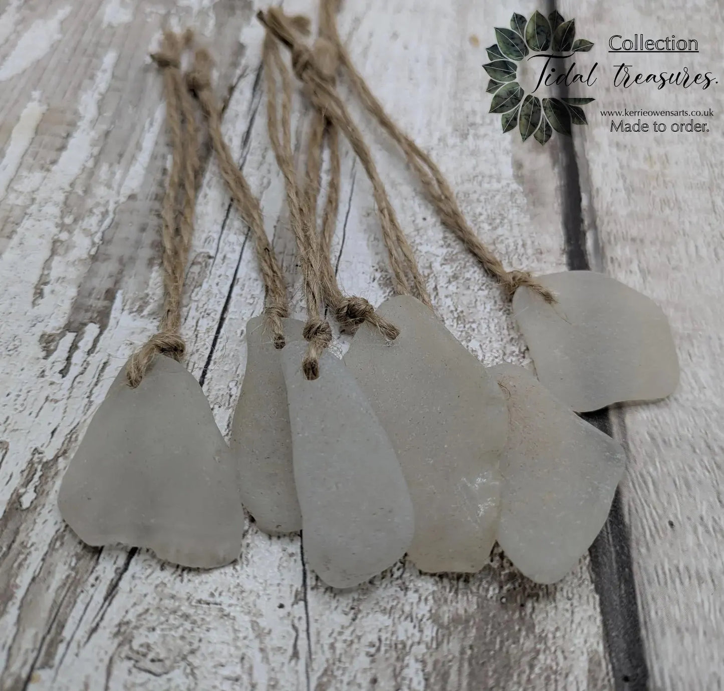 Coastal Charm: 3 Pack White Frosted Sea Glass Christmas Decorations. Made to order.