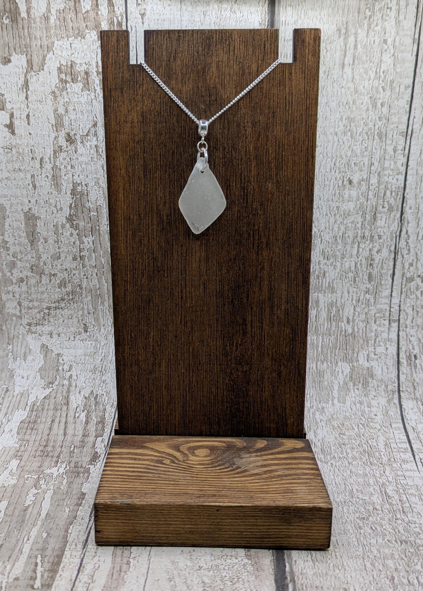 Frosted Sea Glass Necklace – Natural Thames Sea Glass Pendant on Sterling Silver Chain – Eco Beach Jewellery – Coastal Gift.