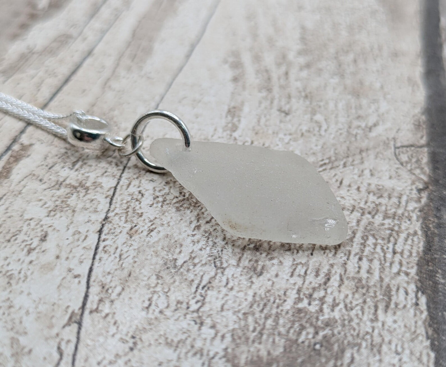 Frosted Sea Glass Necklace – Natural Thames Sea Glass Pendant on Sterling Silver Chain – Eco Beach Jewellery – Coastal Gift.