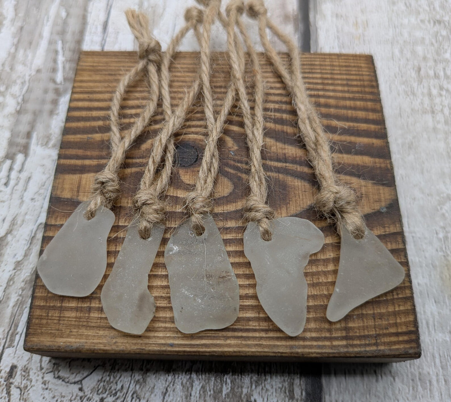 5 pack small white sea glass hanging decorations.