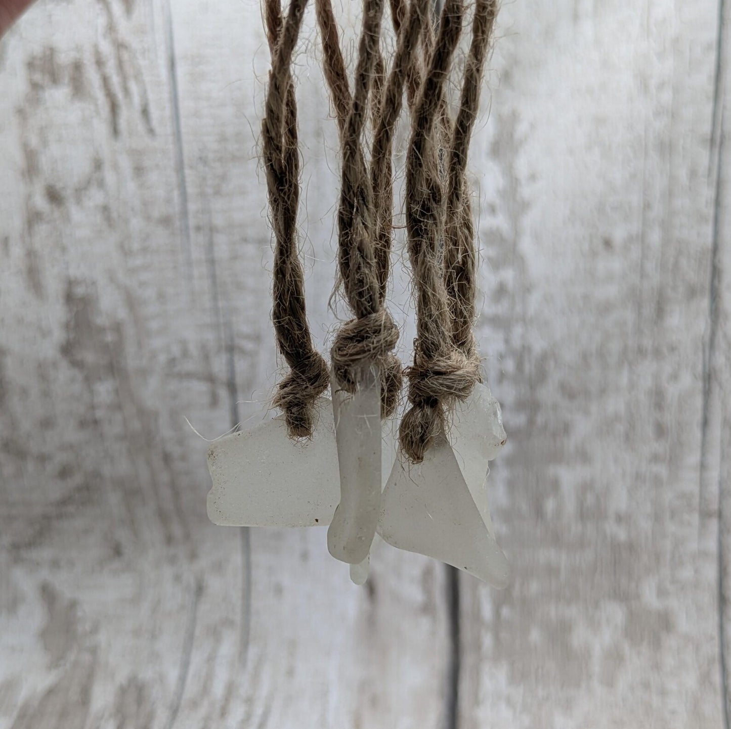 5 pack small white sea glass hanging decorations.