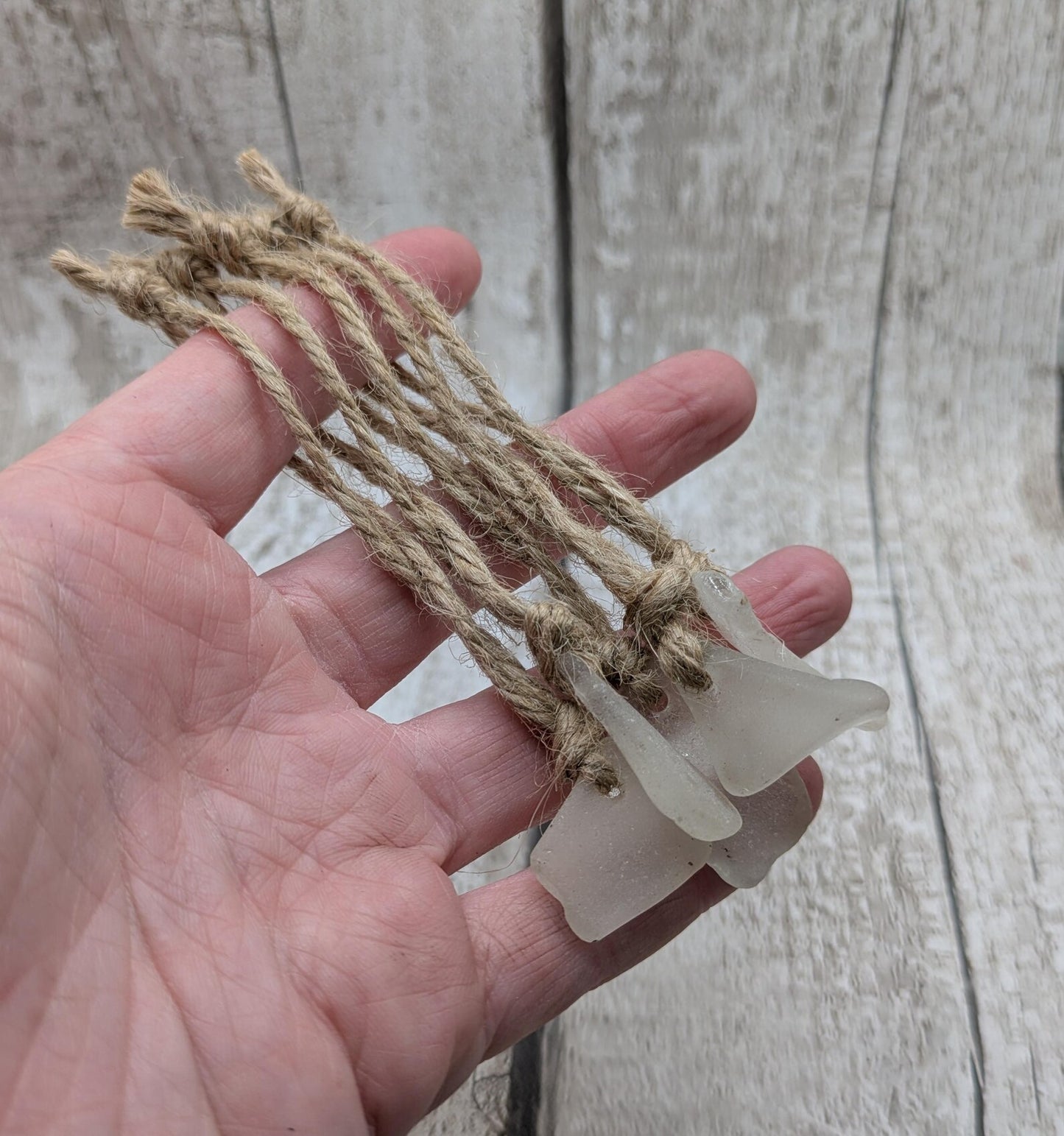 5 pack small white sea glass hanging decorations.