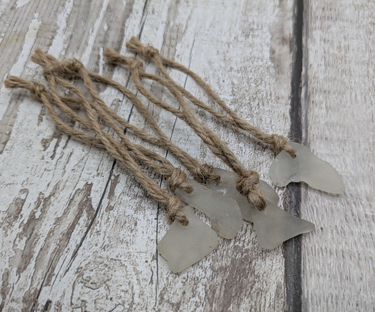 5 pack small white sea glass hanging decorations.