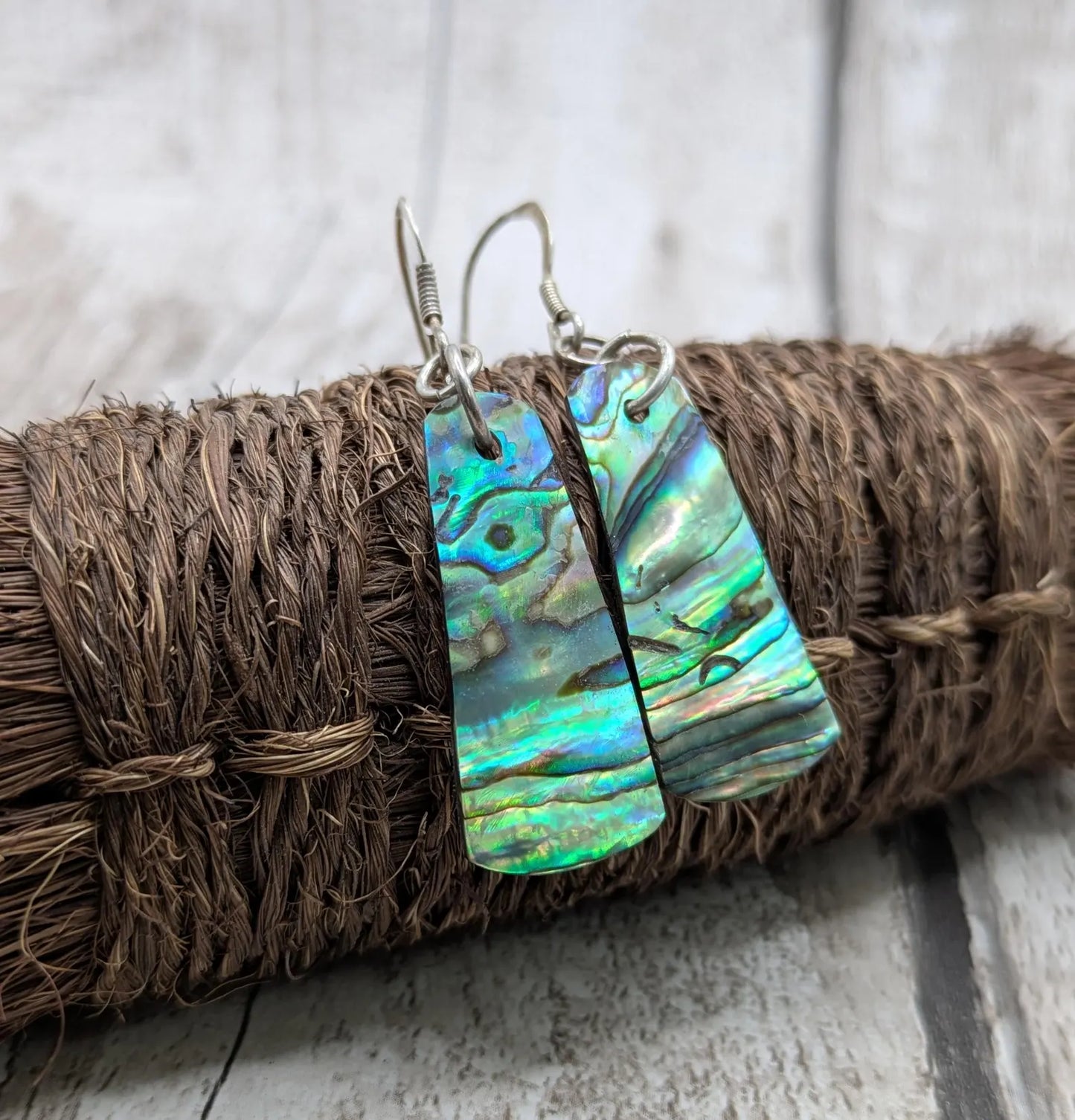 Paua Shell Roimata Earrings, NZ Abalone Teardrop Dangles with 925 Sterling Silver Hooks, Maori Inspired Ocean Jewellery, Reclaimed Eco Gift.