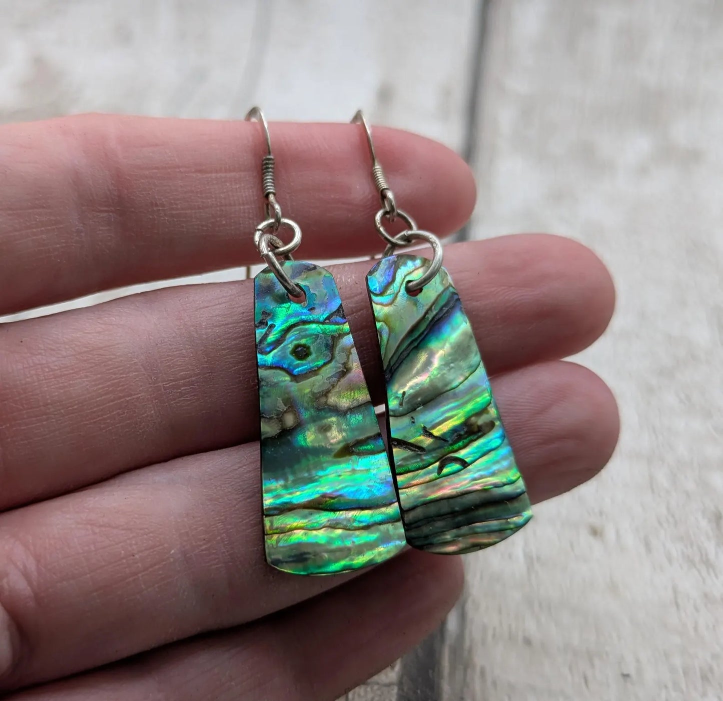 Paua Shell Roimata Earrings, NZ Abalone Teardrop Dangles with 925 Sterling Silver Hooks, Maori Inspired Ocean Jewellery, Reclaimed Eco Gift.