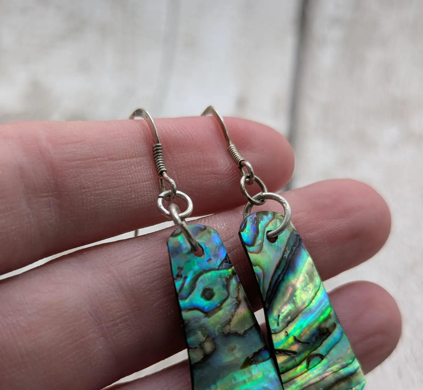 Paua Shell Roimata Earrings, NZ Abalone Teardrop Dangles with 925 Sterling Silver Hooks, Maori Inspired Ocean Jewellery, Reclaimed Eco Gift.