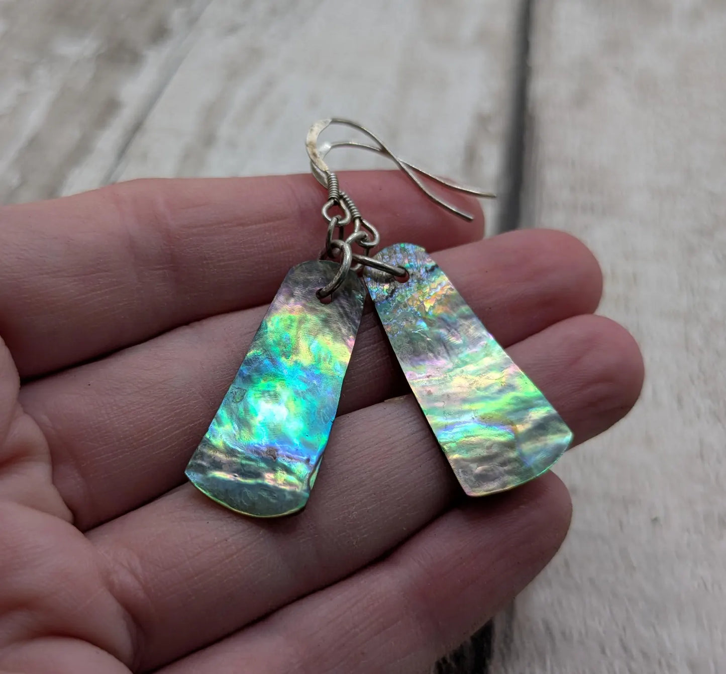 Paua Shell Roimata Earrings, NZ Abalone Teardrop Dangles with 925 Sterling Silver Hooks, Maori Inspired Ocean Jewellery, Reclaimed Eco Gift.