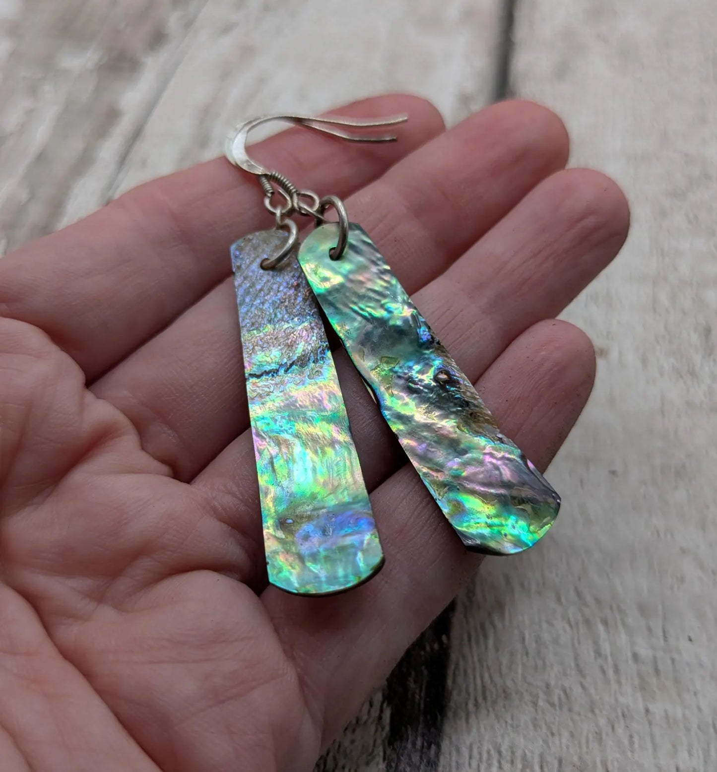 Pāua Shell Roimata Earrings, NZ Abalone Teardrop Dangles with 925 Sterling Silver Hooks, Māori Inspired Ocean Jewellery | Reclaimed Eco Gift