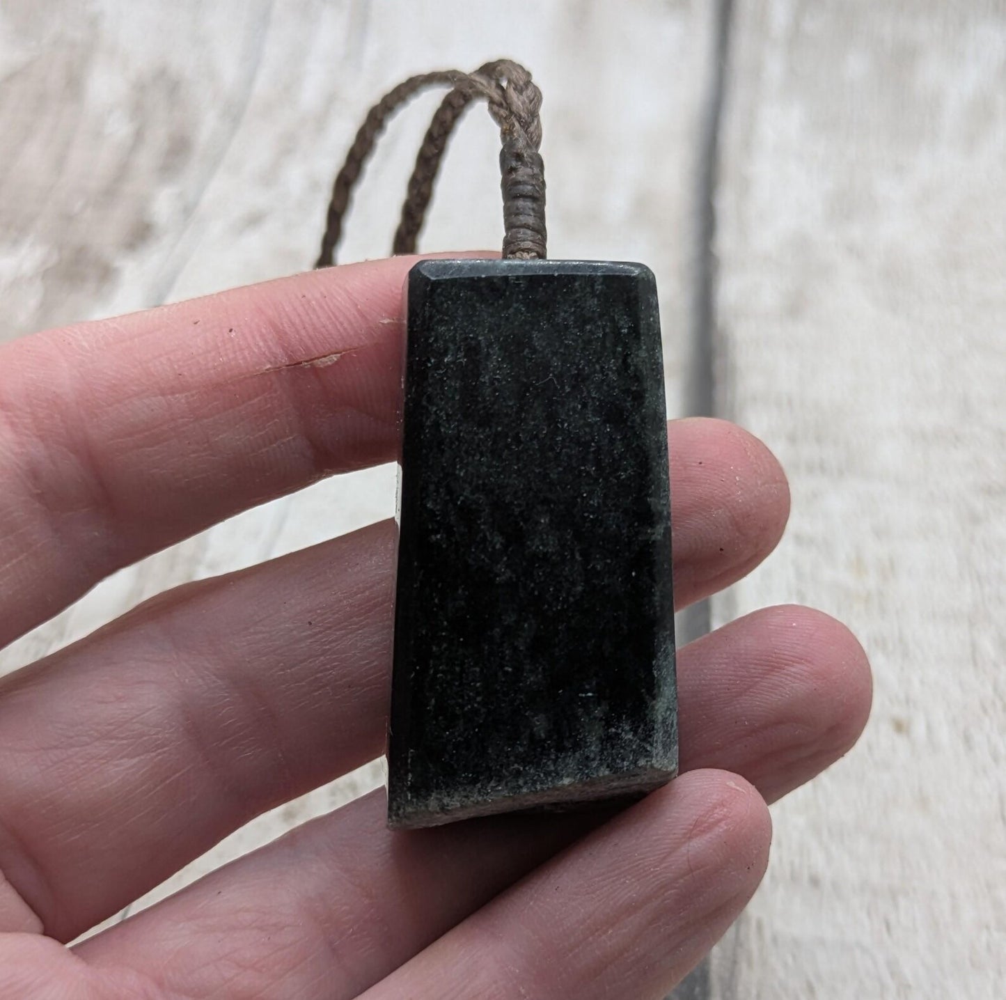 New Zealand Pounamu Nephrite Jade Rectangle Pendant – Raw Live Edge, Sparkling Greenstone