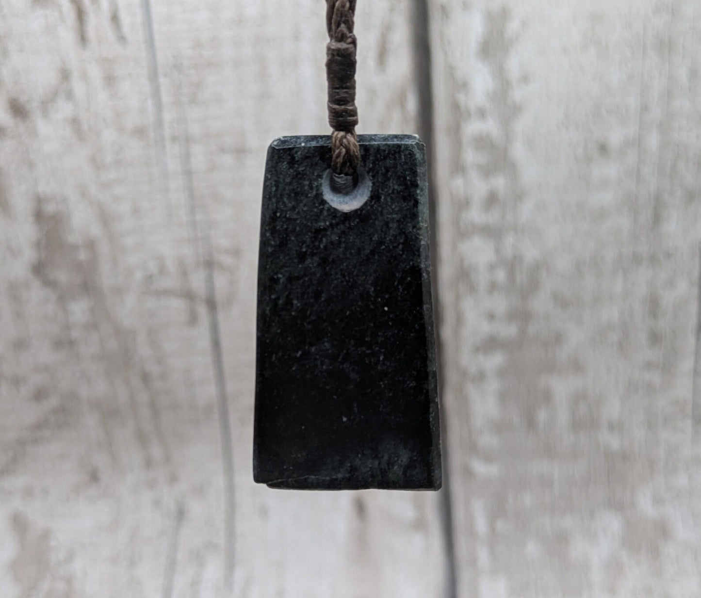 New Zealand Pounamu Nephrite Jade Rectangle Pendant – Raw Live Edge, Sparkling Greenstone