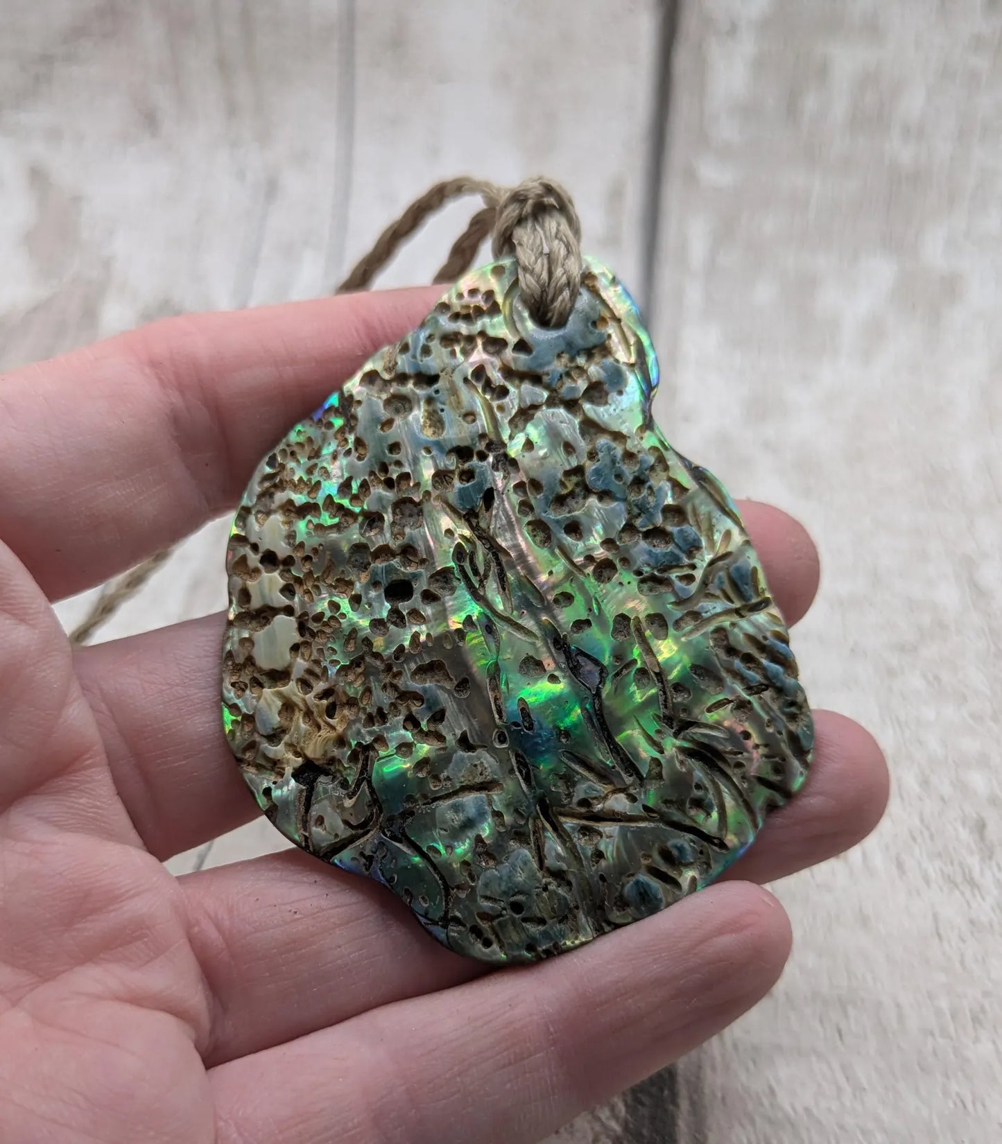 Large Freeform NZ Pāua Shell Pendant – Iridescent Abalone Statement Necklace, Natural statement Beach Jewellery.