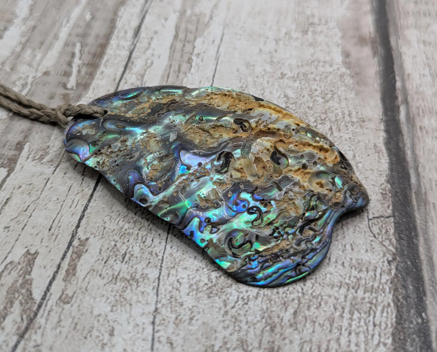 Large Freeform NZ Pāua Shell Pendant – Iridescent Abalone Statement Necklace, Natural statement Beach Jewellery.