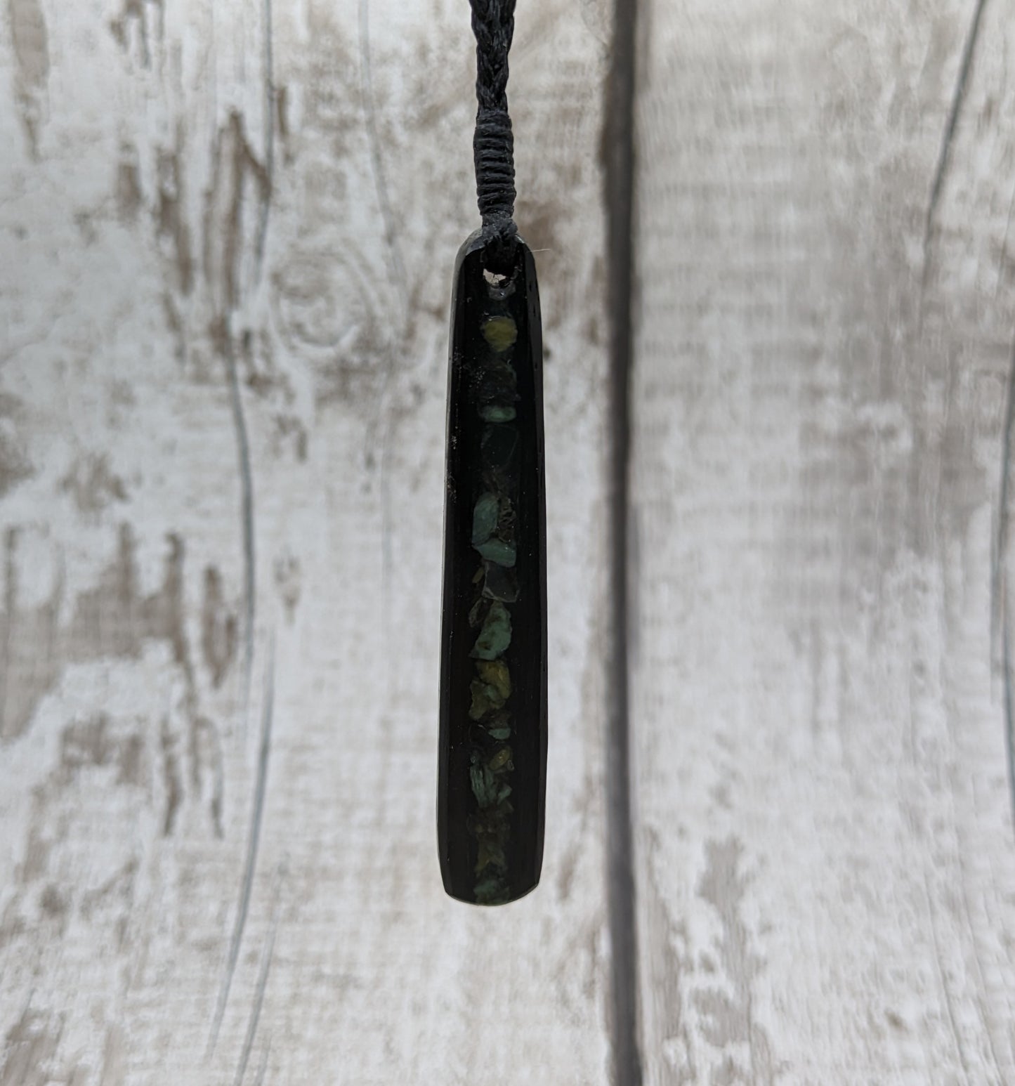 Made to order Fenland bog oak roimata pendant with NZ pounamu Greenstone.