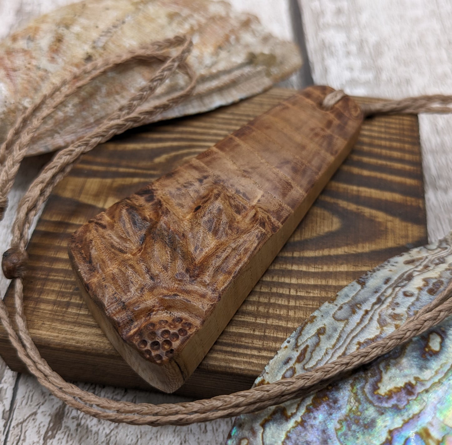 Birch wood sunflower toki styled pendant.