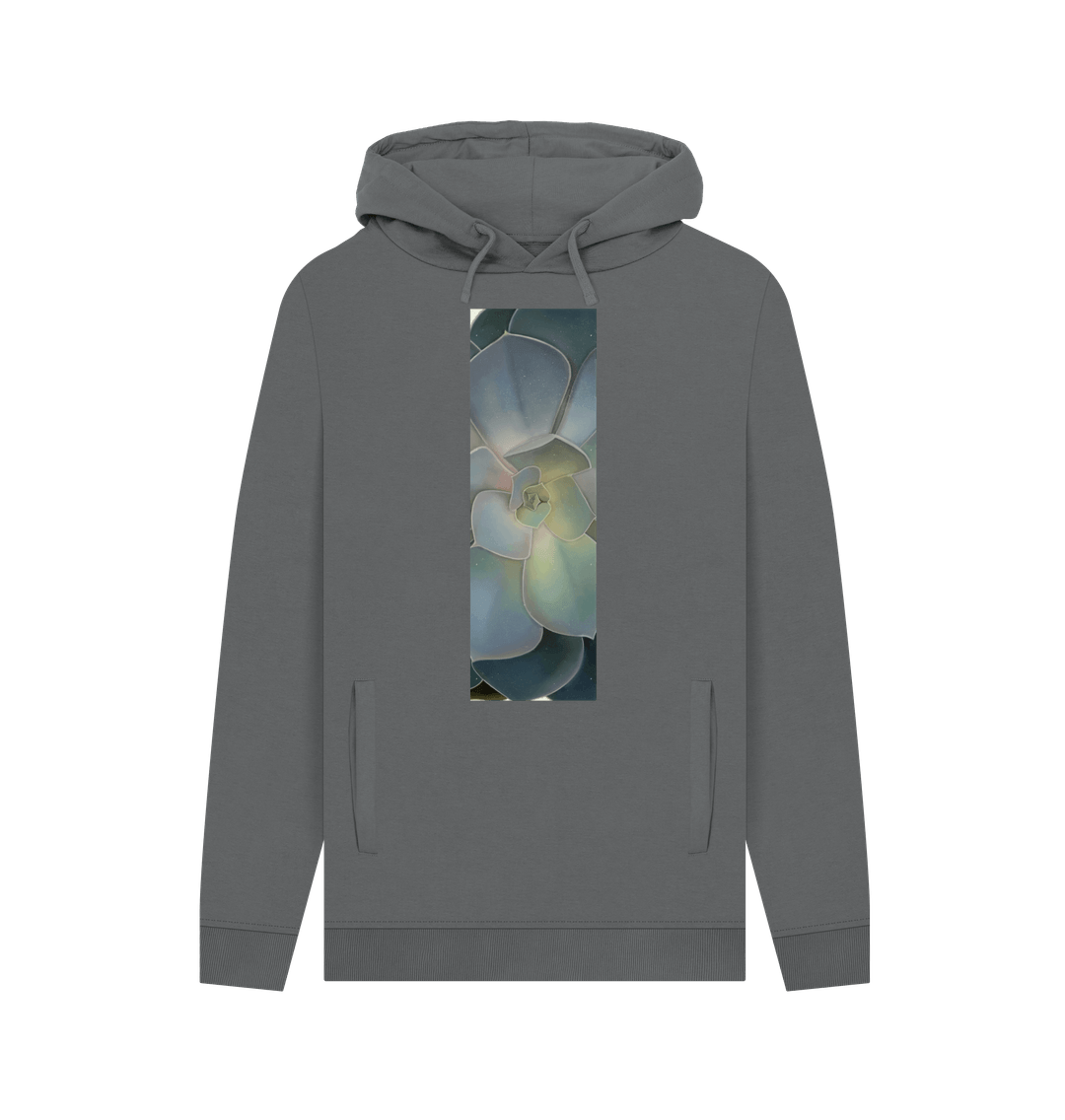 Slate Grey Unisex green ombr\u00e9 succulent banner hoodie.