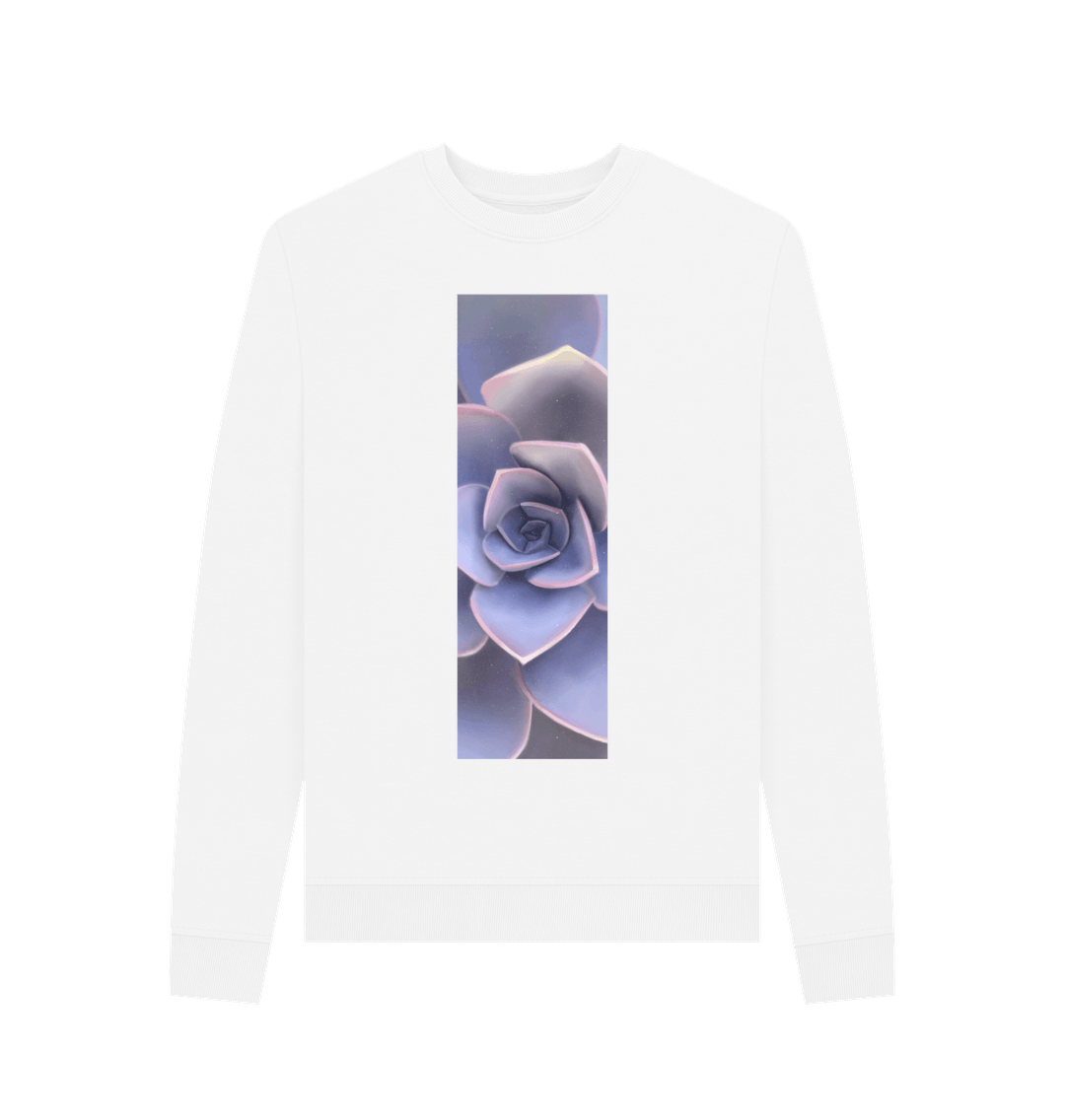 White Women\u2019s pastel purple ombr\u00e9 succulent banner sweater.