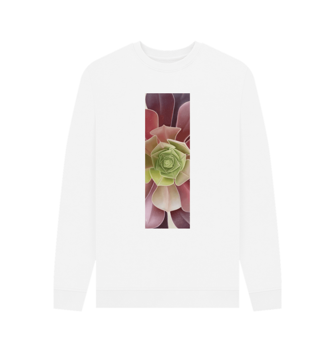 White Men\u2019s green to purple succulent banner sweater.