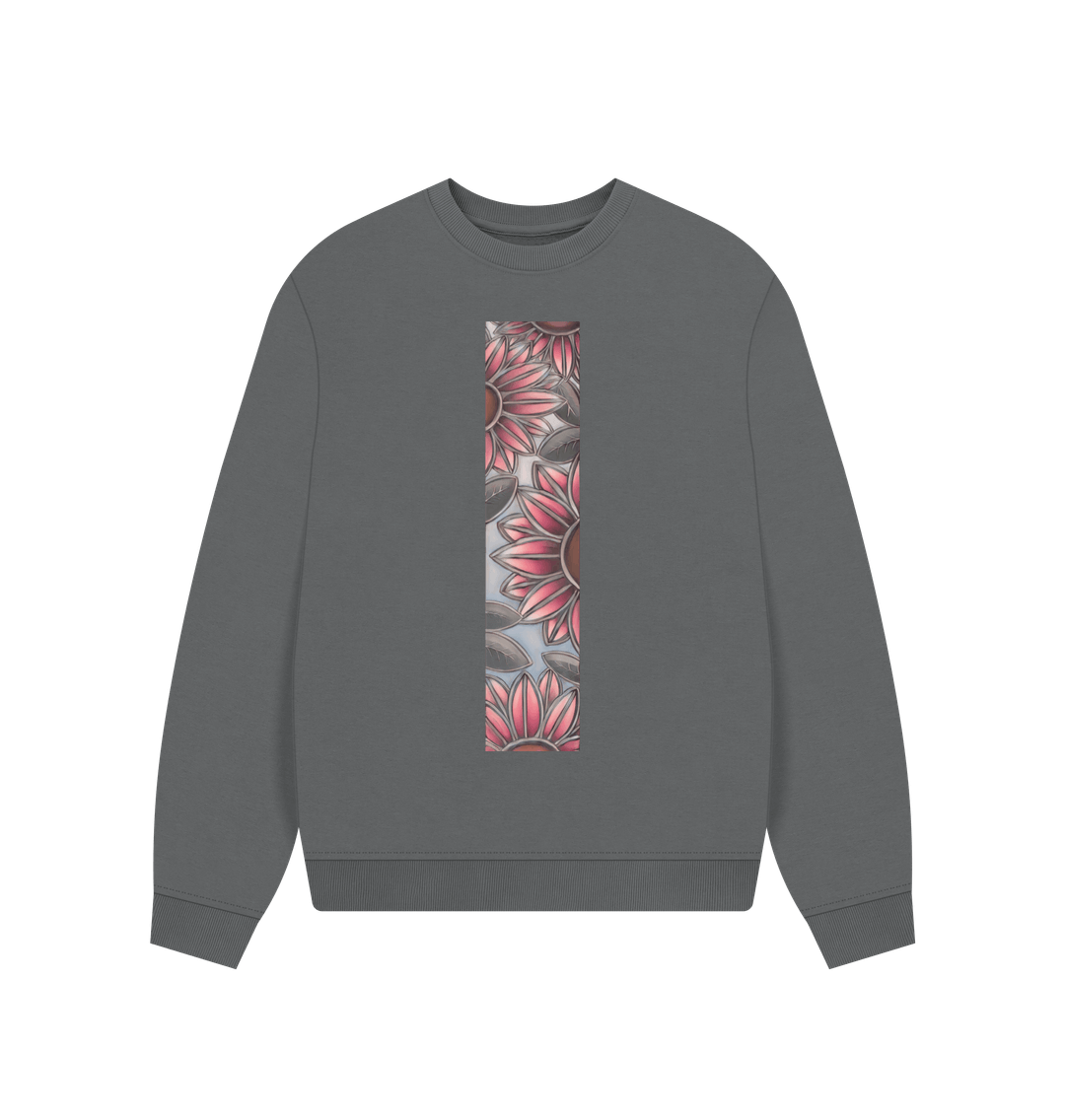 Slate Grey Stained glass sunflower women\u2019s oversized sweatshirt.