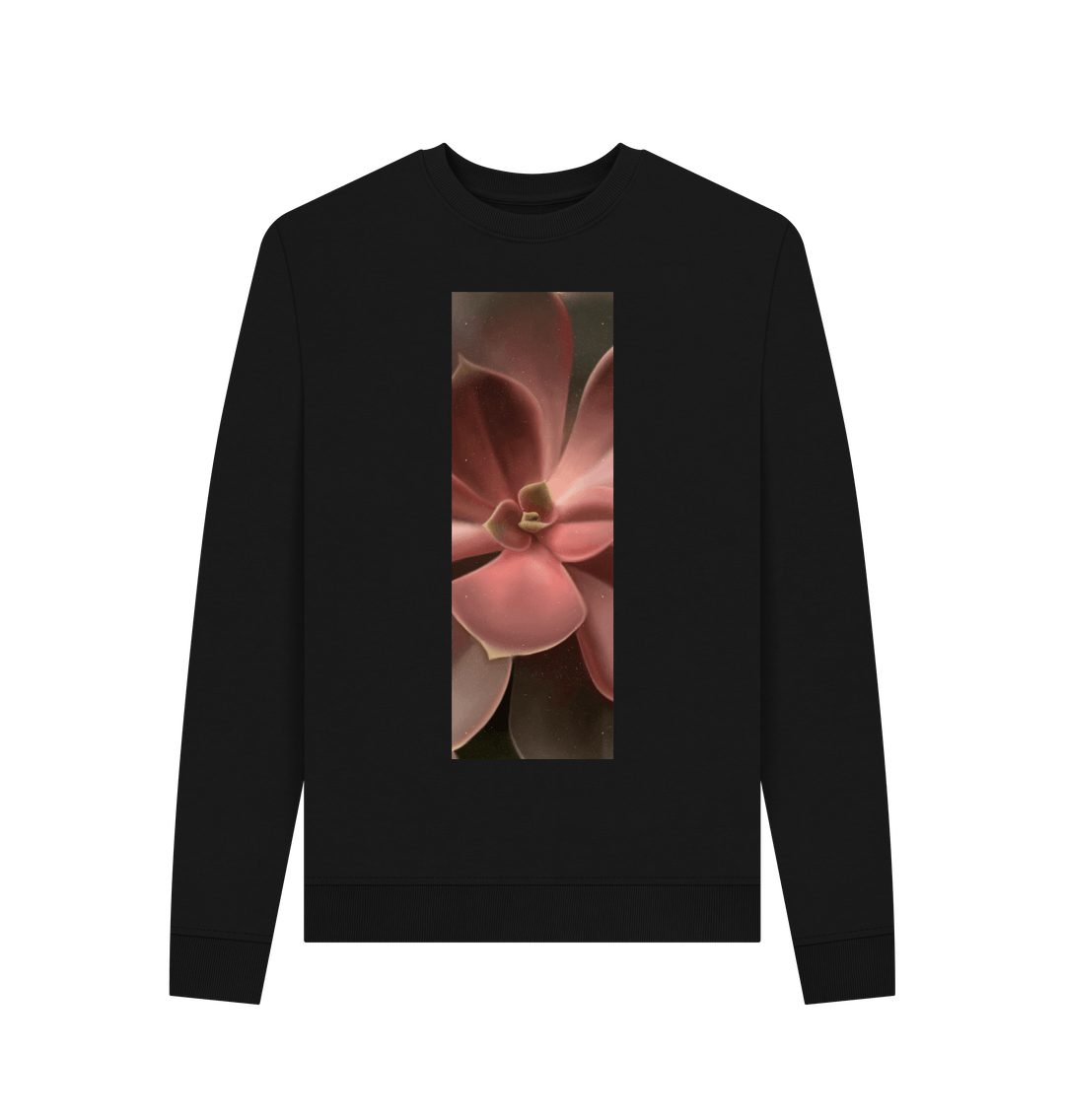 Black Woman\u2019s red to green succulent banner sweater.