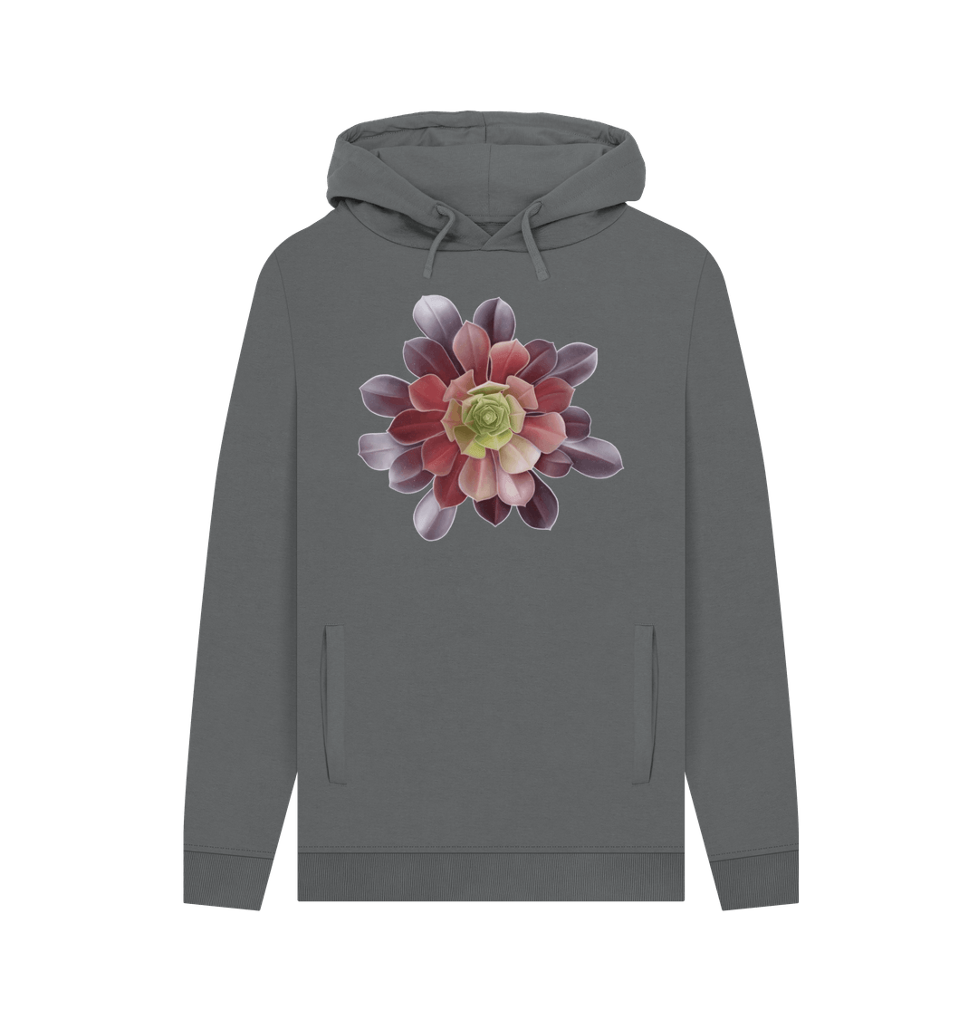 Slate Grey Unisex green to purple ombr\u00e9 succulent hoodie.
