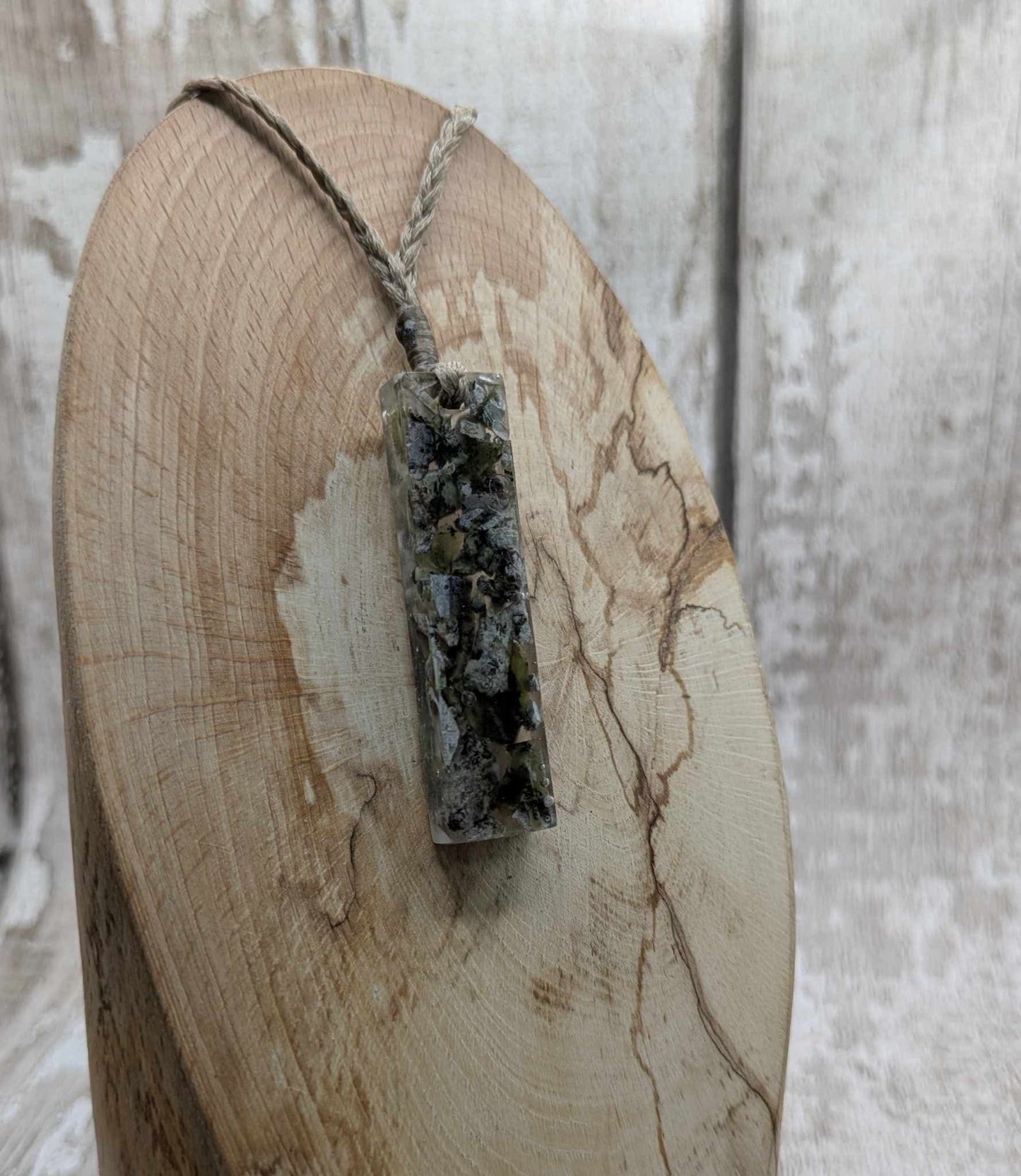 New Zealand mixed Pounamu chips pendant in UV resin.