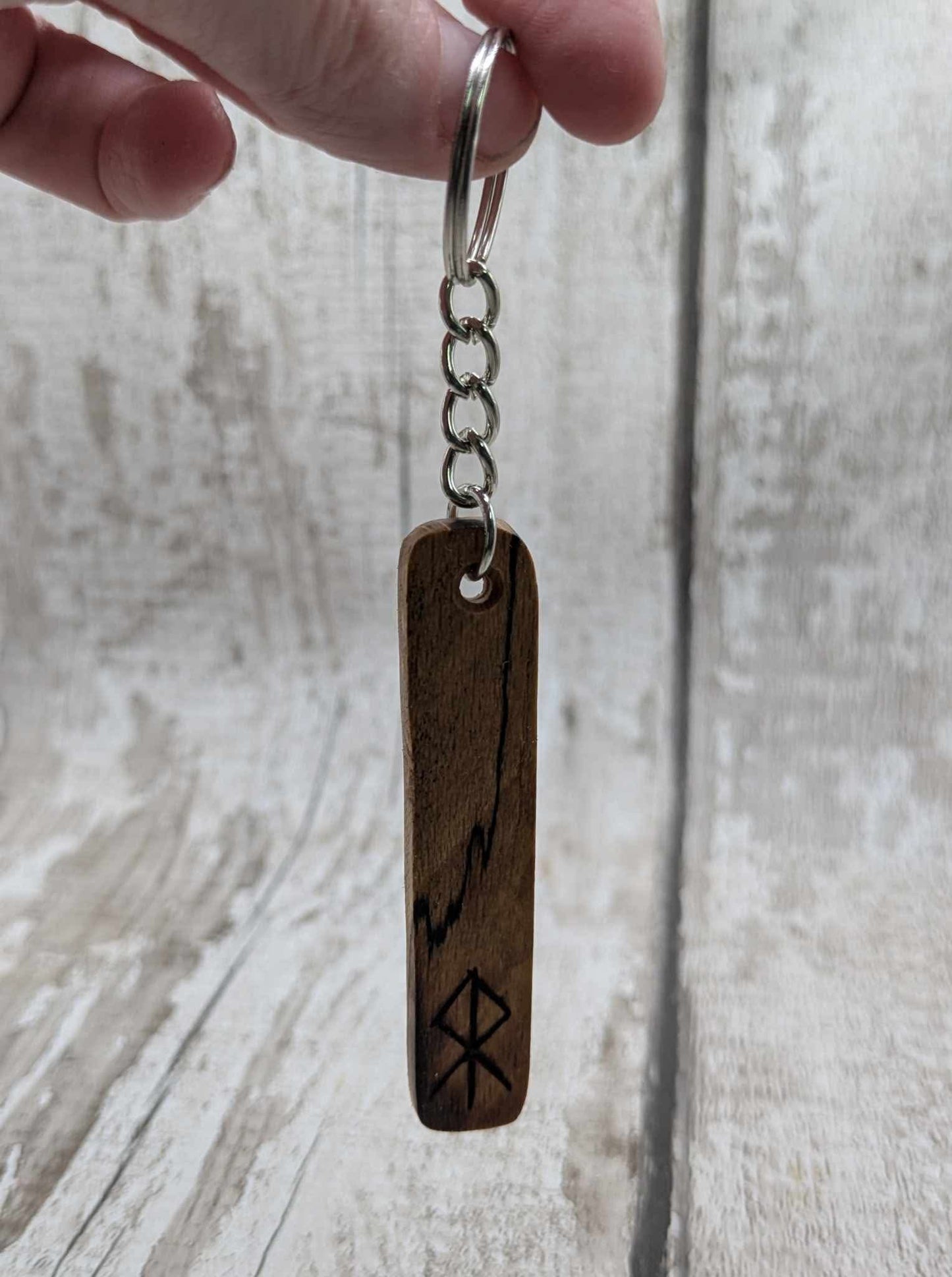 Spalted beech protection bind run keyrings.