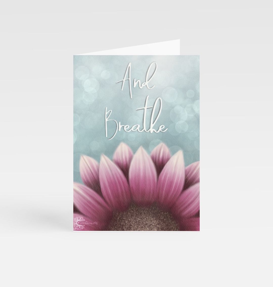 And breath pink sunflower greetings card.