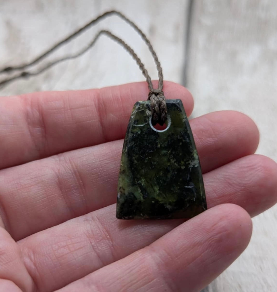 Haast pass serpentine pounamu greenstone Toki style pendant.