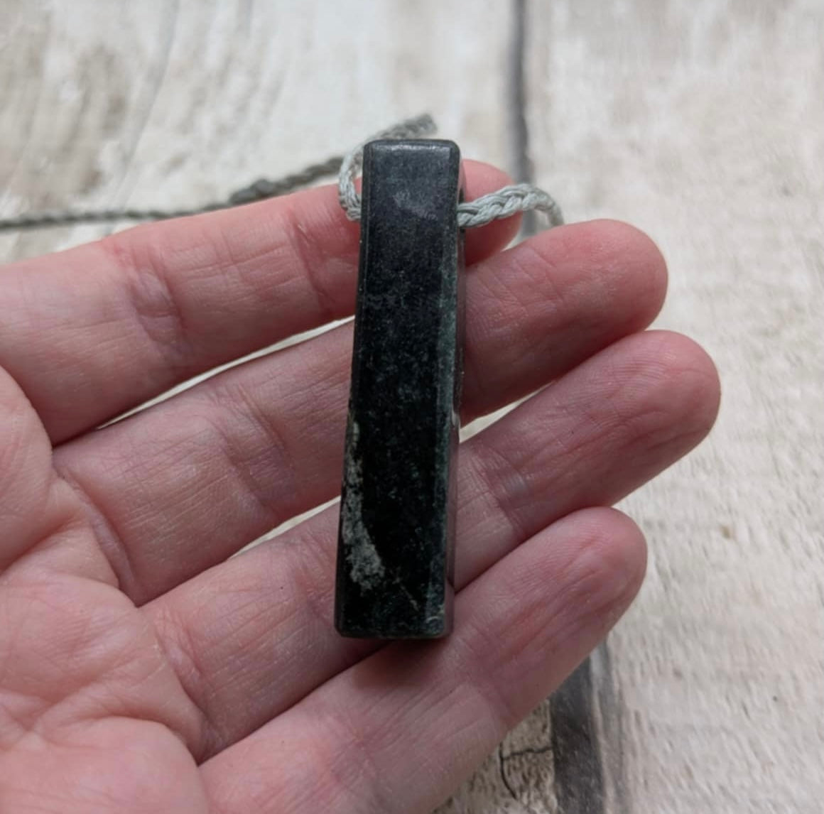 Small NZ Pounamu Nephrite Jade Rectangular Pendant – Side-Drilled Minimalist Greenstone Necklace, spiritual crystal.