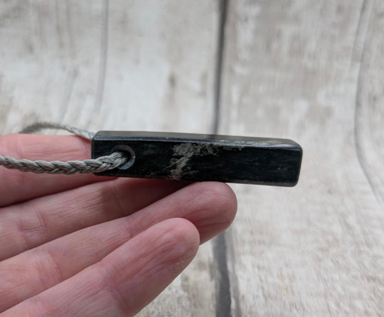 Small NZ Pounamu Nephrite Jade Rectangular Pendant – Side-Drilled Minimalist Greenstone Necklace, spiritual crystal.