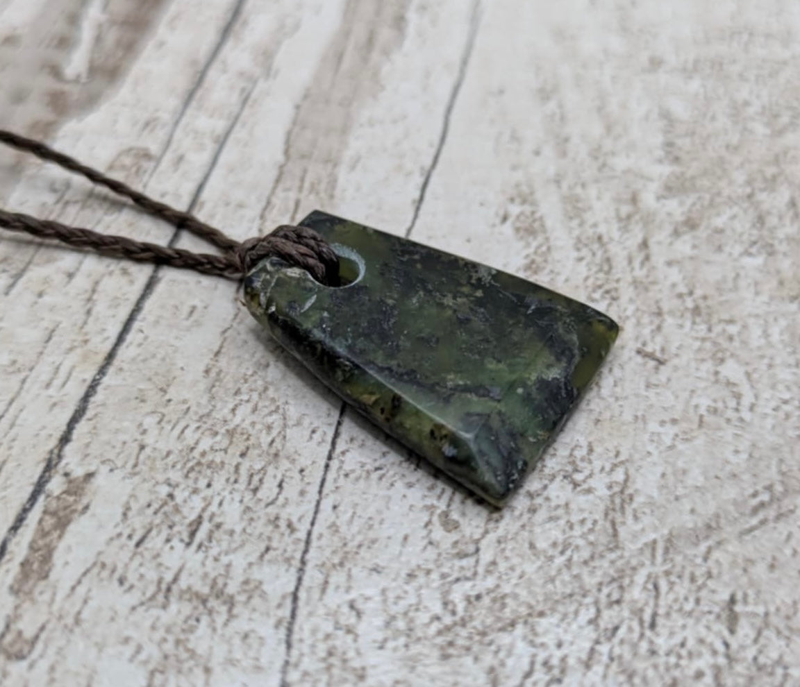 Haast pass serpentine pounamu greenstone Toki style pendant.