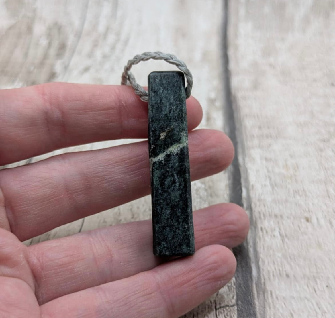 Small NZ Pounamu Nephrite Jade Rectangular Pendant – Side-Drilled Minimalist Greenstone Necklace, spiritual crystal.