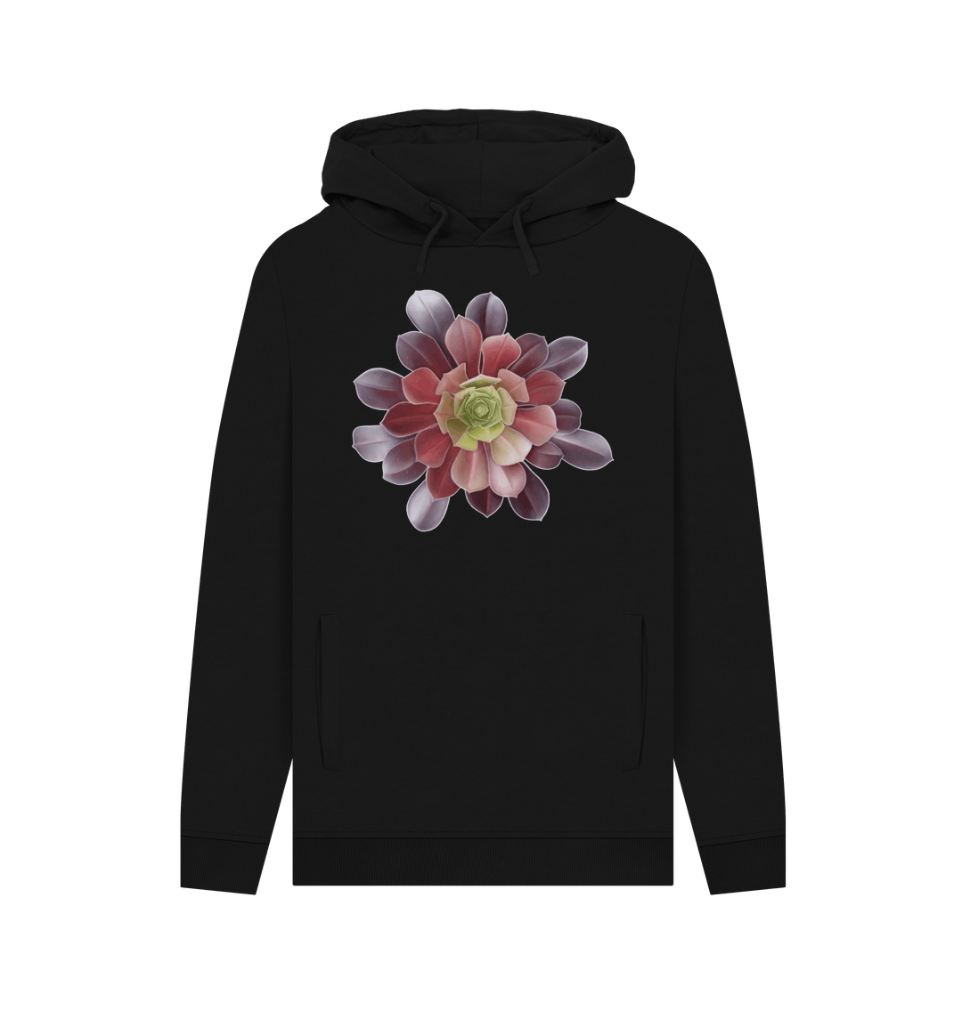 Black Unisex green to purple ombr\u00e9 succulent hoodie.