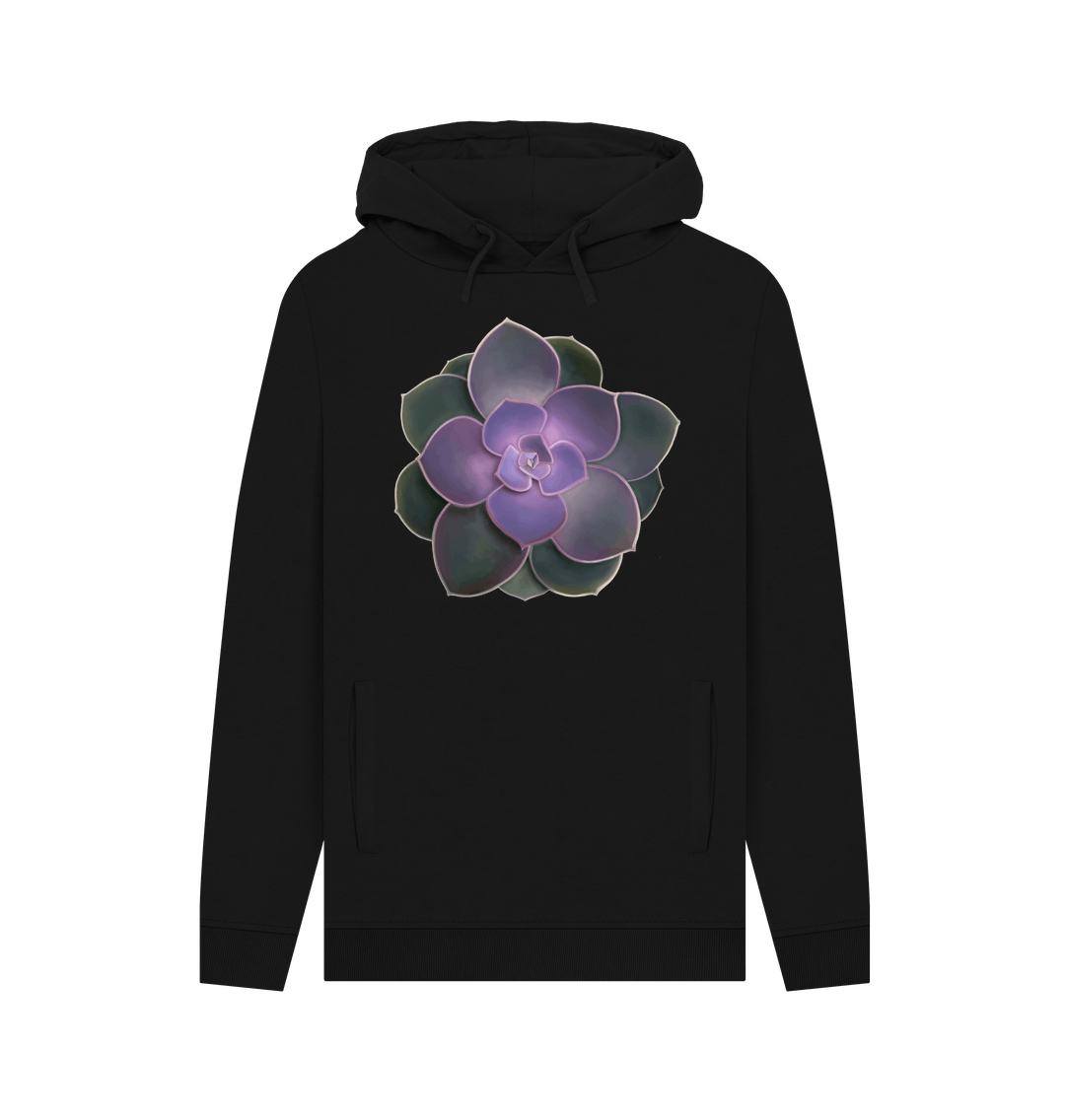 Black Unisex purple to green ombr\u00e9 succulent hoodie.