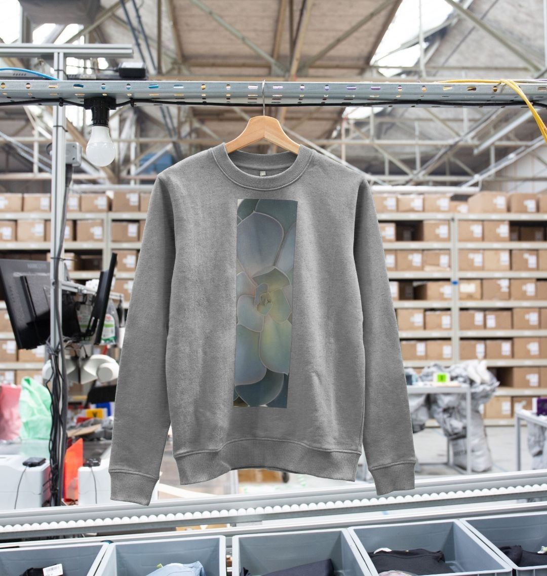 Women’s green ombré succulent banner sweater.
