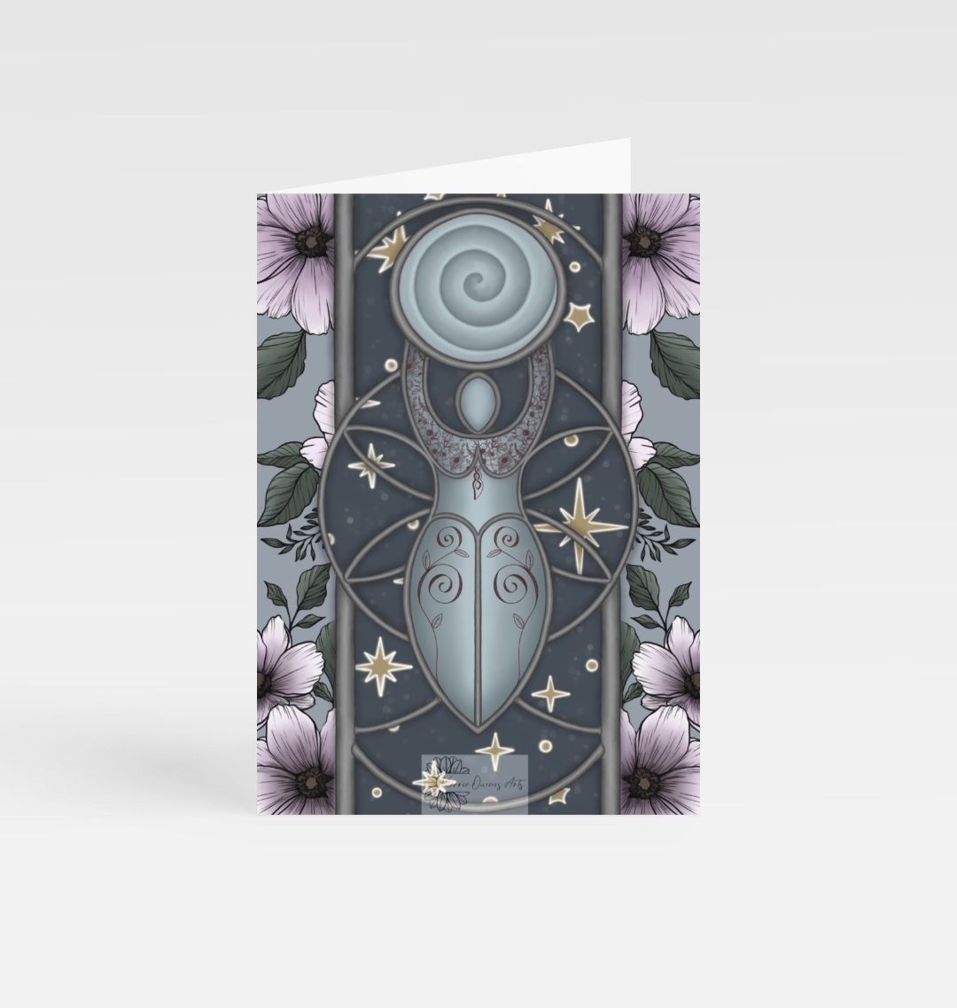 Blue floral goddess greetings card.