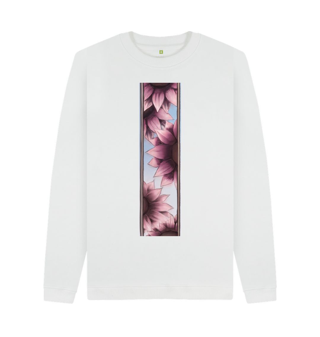 White Unisex stripe of pink flowers sweatshirt.