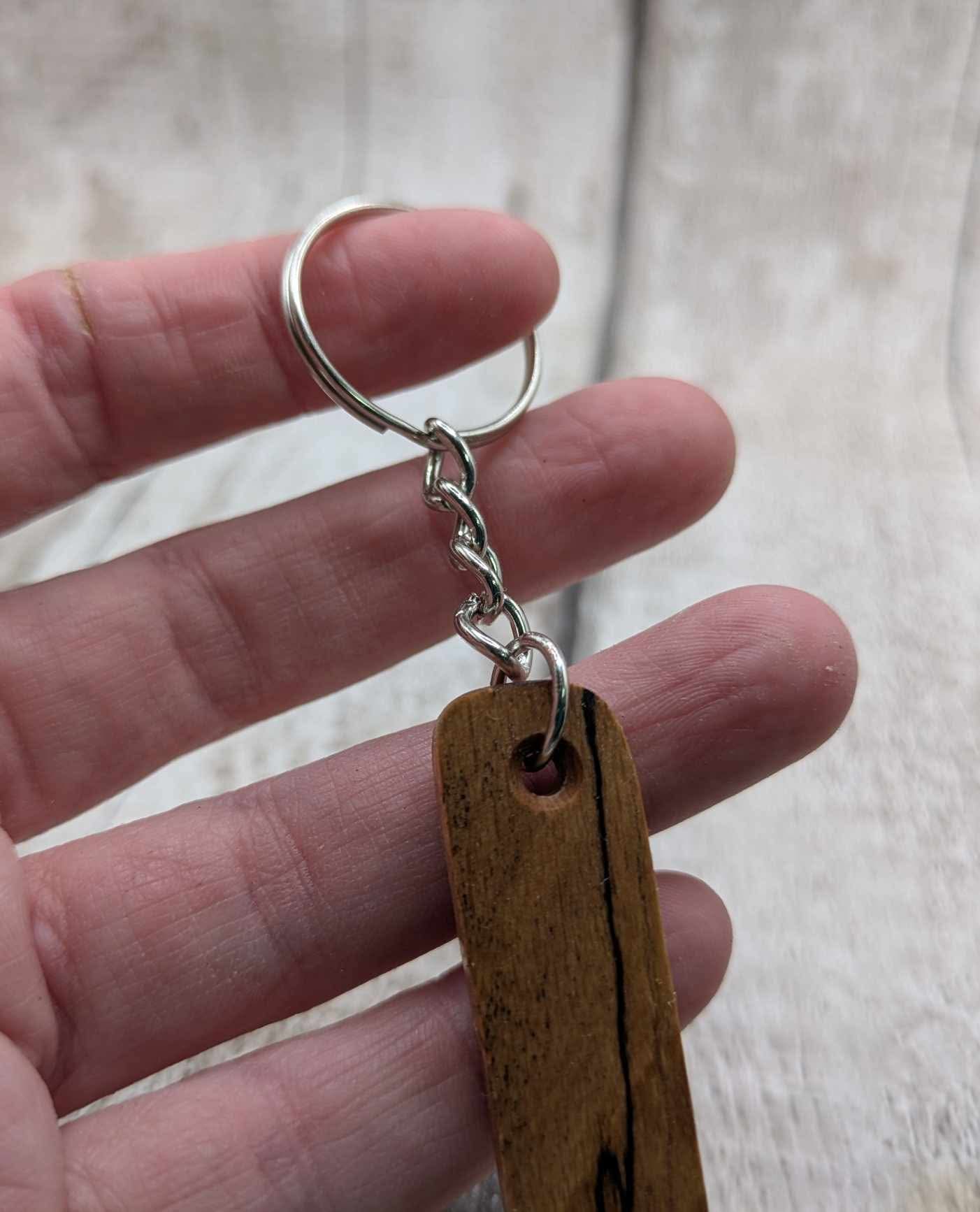 Spalted beech protection bind run keyrings.